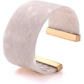 FAERLIIRY Wide Cuff Bangle Bracelet for Women Acrylic Resin Tortoise Bangle Bracelet Statement Adjustable Bracelet (White)