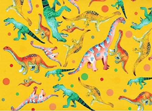 Colorful Dinosaurs on Yellow Rolled Gift Wrap Paper 2 Sheets 19.5 in x 27.5 in