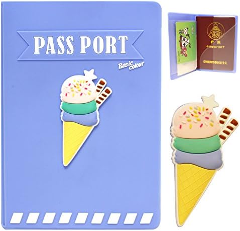 Passport Cover, RAYSUN Silicone Rubber 3D Cartoon Candy Color Passport Protector Holder for Lady &amp; Kids (Blue)