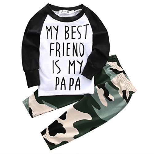 Baby Boys MY BEST FRIEND IS MY PAPA Long Sleeve Raglan T-shirt and Camo Pants Outfit (12-18M, White)