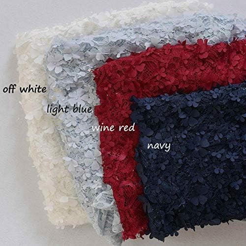 1Pc 50x150cm Micro Elastic Force 3D Embroidered Flower Fabric Clothing for Wedding Dresses Trim Accessories (Red)