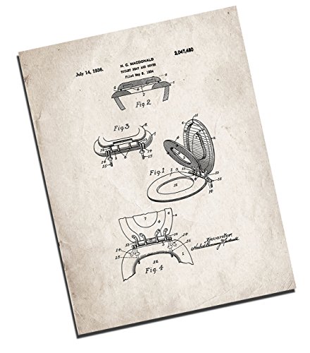 Toilet Seat Restroom Patent Artwork ● Old Vintage Style Design ● Primitive Decor Rustic Look ● Paper Poster ● 11