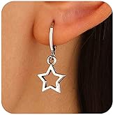 Aneneiceera Boho Hollow Star Dangle Earrings Silver Star Huggie Hoop Earrings Outline Star Earrings Cut Out Star Drop Earrings Jewelry for Women