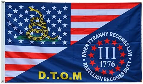 Flylong D.T.O.M USA Subdued Three 3% Percenter Rebellion Tyranny Flag Banner Man Cave 3x5Feet