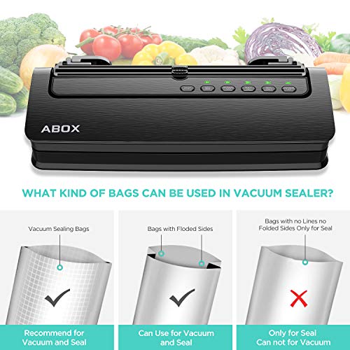 Vacuum Sealer Machine, ABOX V63 Automatic Food Vacuum Air Sealing System with Built-in Cutter, Starter Kit Roll and Holder for Food Saver Storage