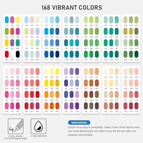 168 Colors Acrylic Gel Pens, Lainergie 1.0 mm Colored Gel Pen Set for Adult Coloring Books, Quick-Drying, Non-Bleed, High Coverage Upgrade Ink for Coloring Books, Journaling, Drawing & DIY Crafts