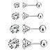 Charisma 16G Cartilage Tragus Helix Stud Stainless Steel Barbell Earrings For Women Men Screw Back Piercing Earrings (4 Pairs, 6mm bar length, 3mm-6mm Cubic Zirconia, Silver)