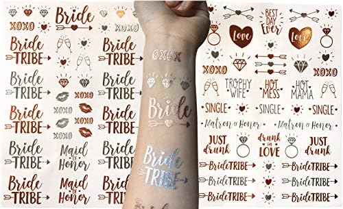 Bachelorette Party Temporary Tattoo Collection - 82 Super Cute and Fun Rose Gold and Silver Flash Tattoos - Perfect Party Favors for Your Bride Tribe! (Rose Gold & Silver)