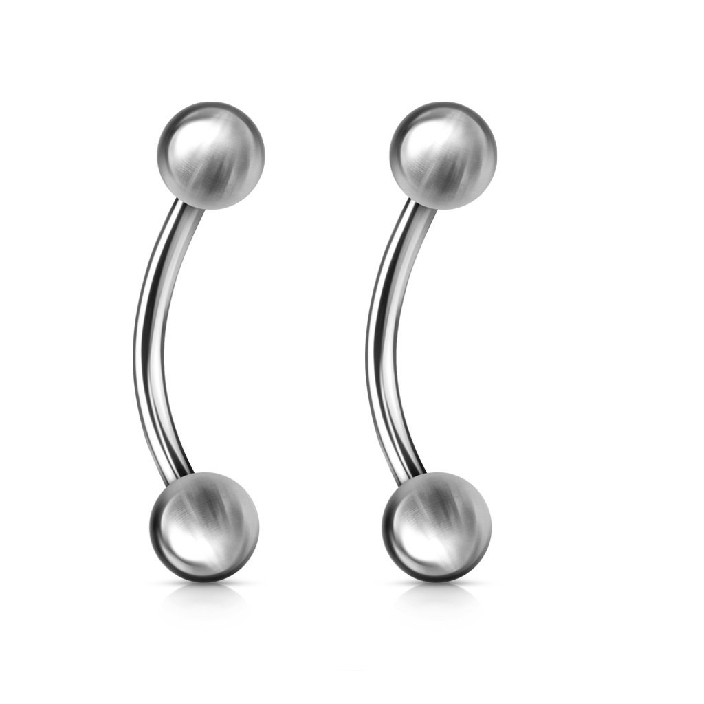 PiercedOff 316L Surgical Steel Curved Barbell with Externally Threaded Balls - Bar Thickness 16GA (1.2mm) / Bar Length 12mm / Ball Sizes 3mm - Sold as a Pack of 2 Barbells
