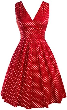 SmileWoman Women 50S Polka Dot Sundress Deep V-neckline Vintage Dress