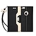FYY Leather Case with Mirror for iPhone 6S Plus/iPhone 6 Plus, Leather Wallet Flip Folio Case with Mirror and Wrist Strap for iPhone 6S Plus/6 Plus Black