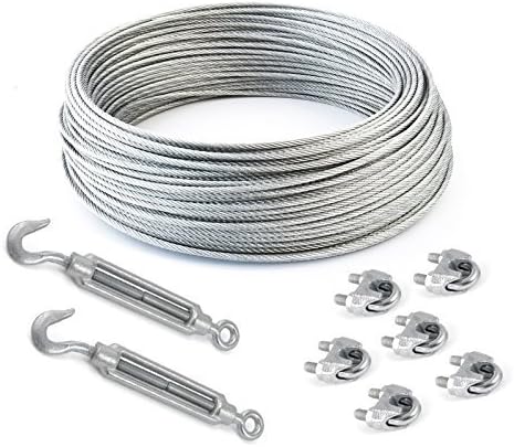 Set 30m Steel Wire Rope galvanised 6mm Strand: 6x7 + 6 Clips + 2 turnbuckles Hook-Eye - Many Sizes Avaliable