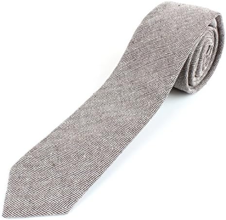 Men's Cotton Linen Skinny Necktie Tie Colorful Fine Fishbone Grain - Brown