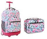 J World Blue Raspberry Sunrise Roller Backpack Back Pack and Cody Lunch Bag Set