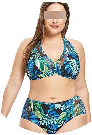 Tropical Leaf Floral Print Mesh Bikini Set Beachwear Big Size Swimsuit Two Piece Bathing Swim Suit