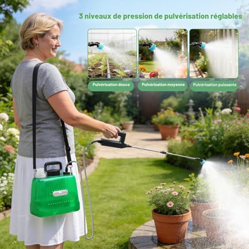 SideKing 8L Electric Sprayer Garden Sprayer 3 Speed Adjustable Handle 4 Nozzles Telescopic Lance Battery Sprayer for Weeding Lawn Driveway - Transparent Green