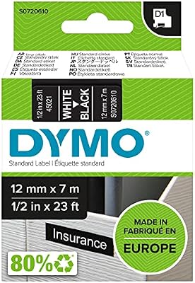 D1 étiquettes autocollantes authentiques | impression en blanc sur fond noir | 12 mm x 7 m | pour étiqueteuses LabelManager