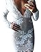 Farktop Women 's Sexy Mesh Sheer Deep V-Neck Long Sleeves Floral Embroidery Party Pencil Dress