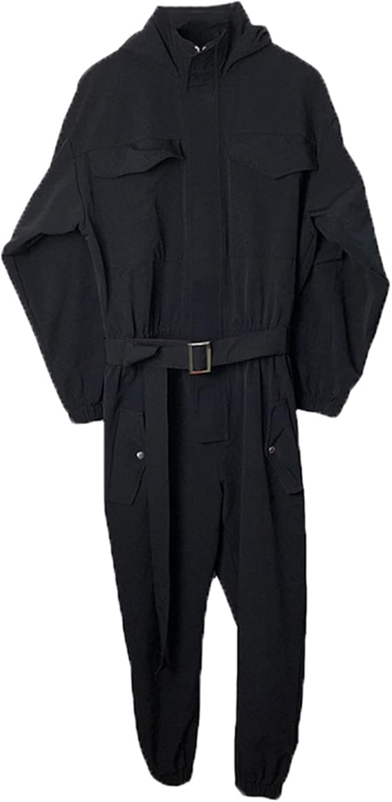 Mens Jumpsuit Joggers Long Sleeve Rompers One Piece Zipper Cargo Overalls Casual