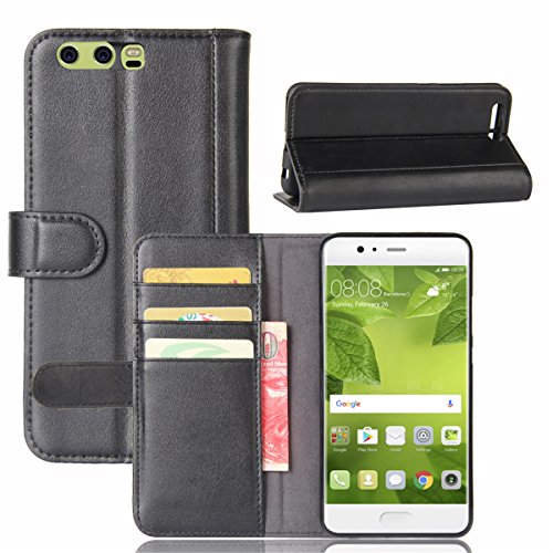 Huawei P10 Plus Case,Gift_Source [Credit Card Slot] [Built-in Stand] Premium Genuine Leather Holster Folio Flip Wallet Case Magnetic Closure Cover for Huawei P10 Plus [Black]