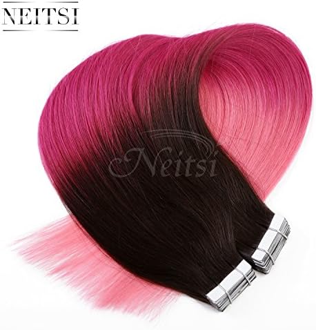 Neitsi? 20" T2/Rosy/Pink# 100g 40pcs/lot Tape in Human Hair Weft Extension Straight Highlight Tape Glue Hair Weft