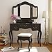 Tribesigns Vanity Makeup Table Set, French Vintage Vanity Dressing Table Set with 3 Tri Mirror and Stool Bedroom, Black