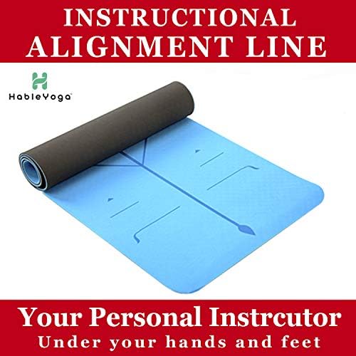 Hable Yoga Mat - Instructional Alignment Line – helps to maintain the correct body posture - Eco friendly TPE Material - Best Non Slip Yoga Mat with 6mm thickness and Quality Carry Strap - Double Layer mat offers perfect cushioning for your Knees and Joints - For Men & Women