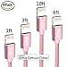 Fast Charge Cable, Miger 4 Pack 1Ft/3Ft/6Ft/10Ft Nylon Braided MFi Certified 8 pins to USB Charge and Sync Cable Compatible with 8,8Plus,7,7Plus,6S,6Plus,SE,5S,5,iPad,iPod Nano 7(Pink)