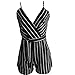OUMAL Women Cute Striped Romper Backless V Neck Spaghetti Strap Boho Summer Jumpsuit with Belt,Black-white Stripe,Small