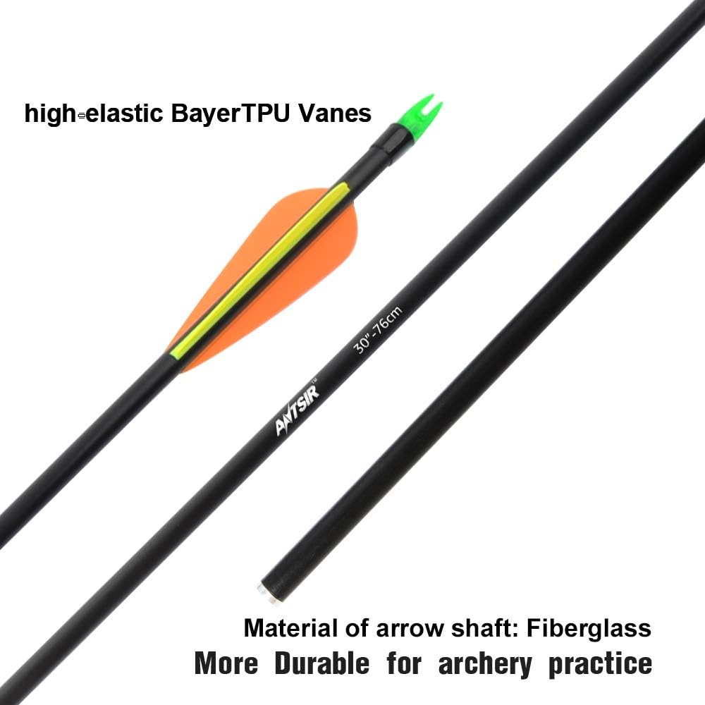 ANTSIR 12Pcs/lot Fiberglass Target Arrow 30 inch Adult Archery Hunting Nock Proof Arrow Steel Point 15-40 Lbs for Recuve & Compound Bow : Sports & Outdoors