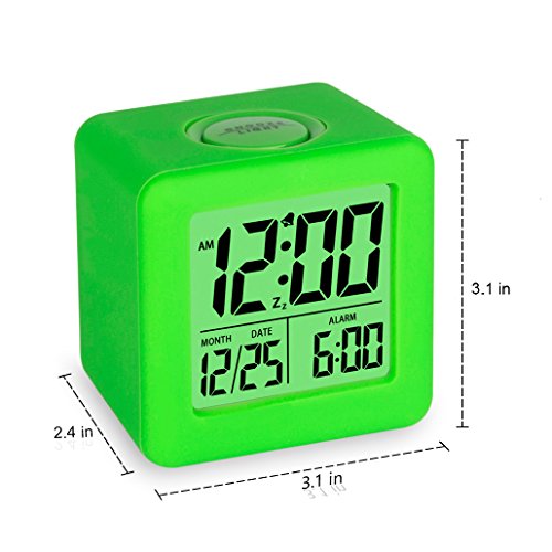 Plumeet Easy Setting Digital Travel Alarm Clock with Snooze, Soft Nightlight, Large Display Time/Date/Alarm, Ascending Sound Alarm/Handheld Sized, Best Gift for Kids (Neon Green)