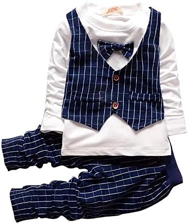 Little Glam Baby Boy's and Baby Girl's Cotton Blend Birthday Wear Waistcoat Long Sleeves T-shirt and Pant Set (Navy Blue, 18-24 Months)