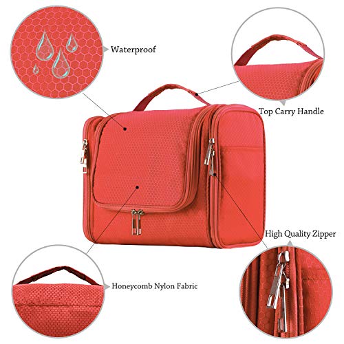Extra Large Capacity Hanging Toiletry Bag for Men & Women, Portable Waterproof Bathroom Shower Bag, Lightweight Dopp kit Shaving Bag, Sturdy Metal Hook Organizer Makeup Bag (Orange)