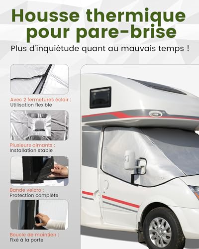 Ezcasch Silver Thermal Windshield Cover with External Zip for Fiat Ducato Citroen Relay X250/290 Peugeot Boxer 2006-2024 Winter Motorhome with Carry Bag