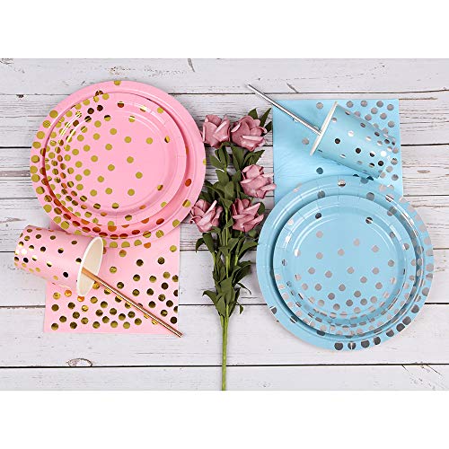 Ottin Pink and Gold Party Dinnerware 24 Guests Paper Plates and Napkins Sets Disposable Dinnerware for Wedding Birthday Weekend Party Supplies Celebrations (Pink with Gold Foil Dots, 24 guest) - Thumbnail 7