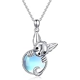 EUSJ Sterling Silver Moonstone Dog Pendant Necklace for Women - Memorial Gifts for Dog Lovers
