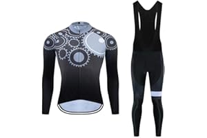 MOXILYN Men Cycling Jersey Set Long Sleeve Pro Cycling Clothes Riding Quick Dry Jacket + Cycling Bib with 9D Pad - Bike Clothing Kit