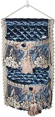 Lace/Velvet Luxury Wall Door Closet Hanging Storage Bag Organizer with 2 Hooks (Blue) (Blue)