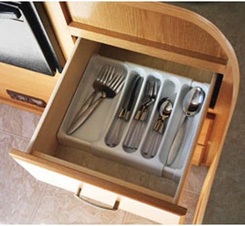 Camco Adjustable Cutlery Tray - Designed For Rv And Compact Kitchen Drawers , Adjusts Between 9" And 13" For An Easy Custom Fit -White (43503)