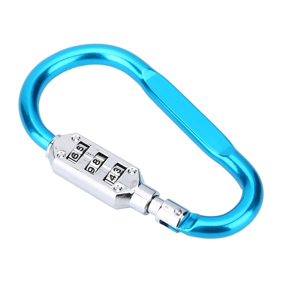 VGEBY 3 Digit Combination Aluminum D-Ring Lock Carabiner Hook Padlock - Blue