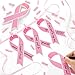 50 Pieces Breast Cancer Awareness Pink Paper Ribbon Breast Awareness Cutouts Breast Support Pink Cards Pink Wooden Clips and Pink Ribbon