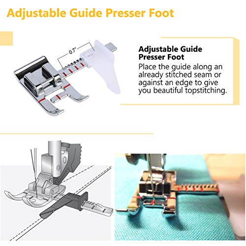 6 PCS Presser Feet Set with Manual SIMPZIA Sewing Machine Foot Include Adjustable Guide/1/4" Quilting/Border Guide/Embroidery Presser Foot Kit for Singer, Brother and Other Low Shank Sewing Machines