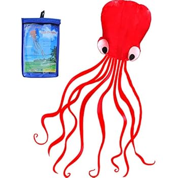 HENGDA KITE Software Octopus Flyer Kite with Long Colorful Tail for Kids, 31-Inch Wide x 157-Inch Long, Large, Red