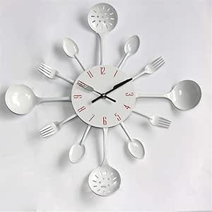 Zhangbo Reloj de pared de metal de tamaño grande para cocina, cuchara y