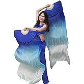 Nimiman Women 1 Pair (Left+Right) Silk Belly Dance Fans Veil Belly Dancing Long Folding Fans Length 180 cm Width 90 cm