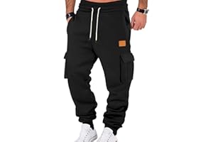 BAKGEERLE Baggy Cargo Sweatpants for Men Drawstring Waist Fleece Lined Joggers with Pockets Soft Athletic Workout Track Pants