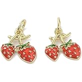 DanLingJewelry 10Pcs Red Strawberry Enamel Brass Charms Mini Fruit Food Shaped Charms Supplies for DIY Jewelry Earrings Necklaces Making