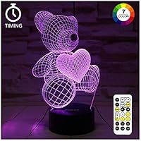 ZOKEA Night Light 3D lamp 7 Colors Changing Nightlight with Smart Touch & Remote Control 3D Night Light for Kids or as Gifts for Women Kids Girls Boys (Teddy Bear)