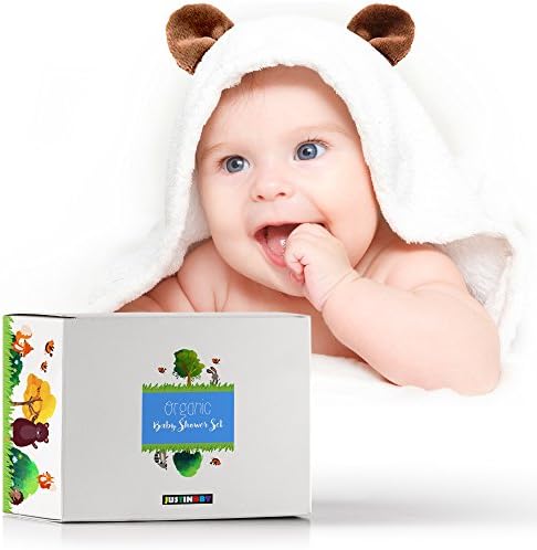 Baby Hooded Towel- 100% Organic Bamboo Baby Towels with Hood- Wooden Teether and Holder Pacifier Included - Premium box package- Bath Sets for Infants Newborn Towels by Justinbby
