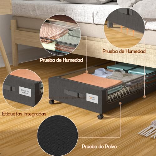 Organizador de Almacenamiento para Cama, 2pcs Contenedores de Almacenamiento Debajo de La Cama con Ruedas, Zapatera Bajo Cama para Ropa, Mantas, Juguetes, Zapatos y Libros